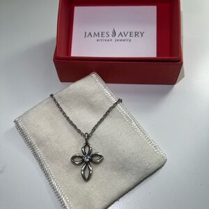 James Avery Remembrance Birthstone Cross Pendant Aqua‎ (March) With 18” Necklace